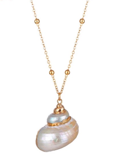 Seaside Cowrie Seashell Necklace Mother Of Pearl Shell Trimmed In Gold